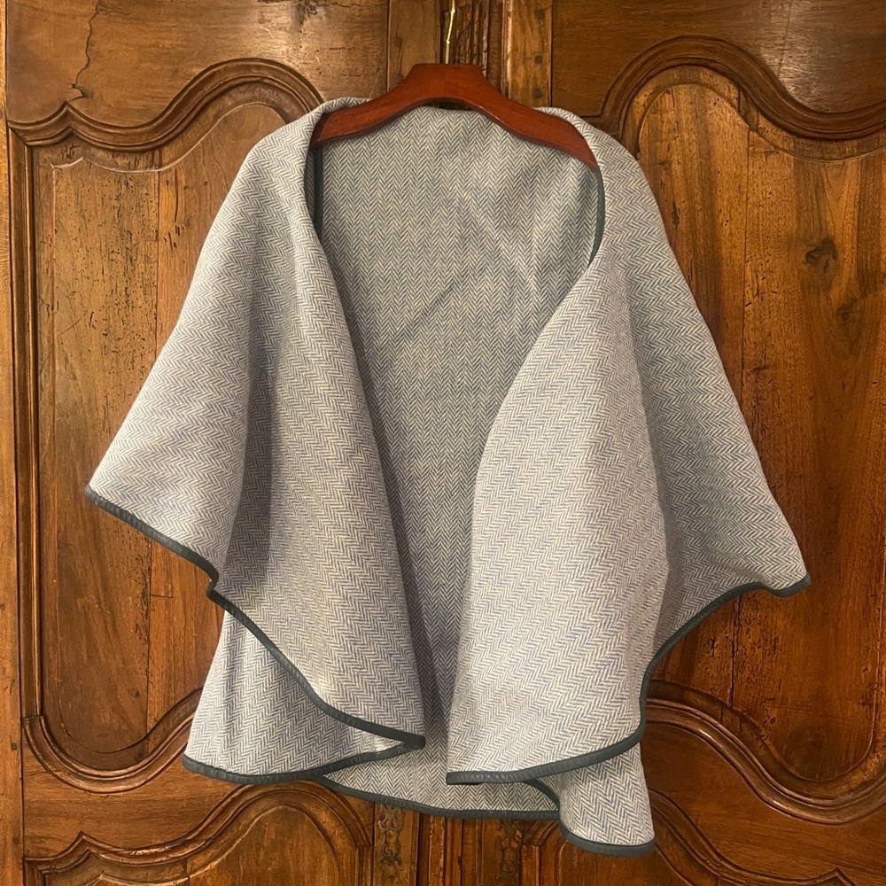 Remy Creation Shawl, Blue Herringbone Wool, one size